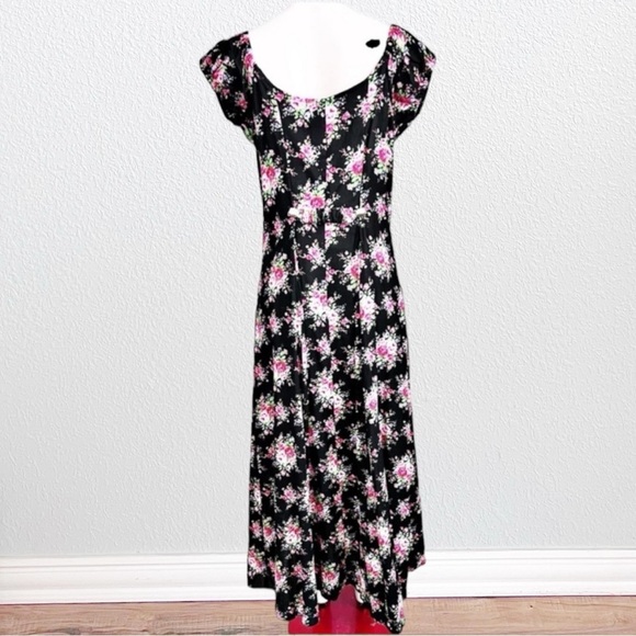 Dreams of Gauze Boho Artsy Cottagecore 80s 90s Floral Maxi Dress SZ M Black - Picture 3 of 10